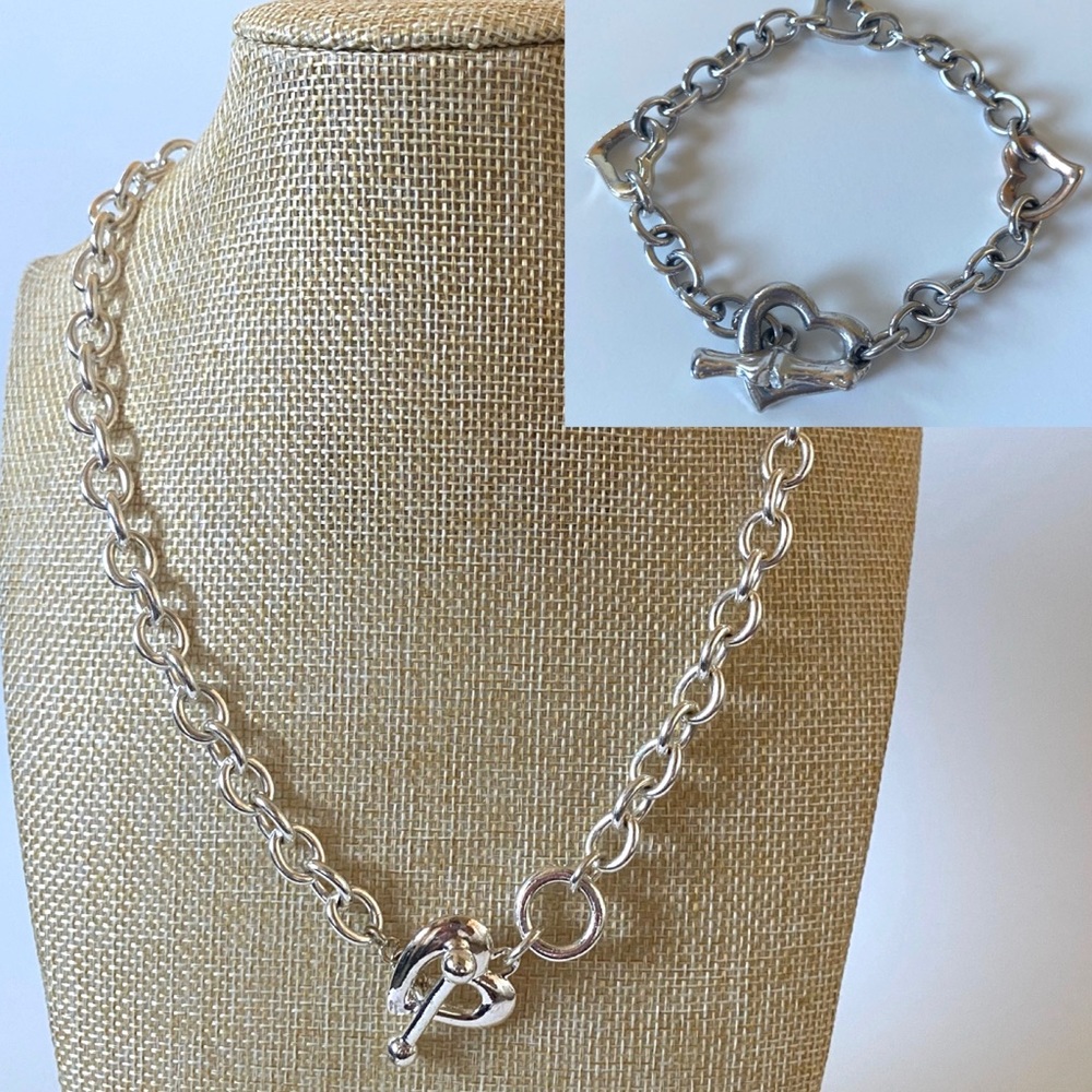 Set of 2 - Silver Heart Chain Necklace/Bracelet